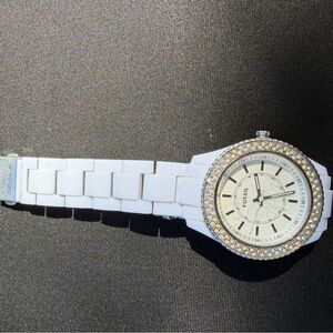 Fossil White Watch with Crystal-Trim Bezel